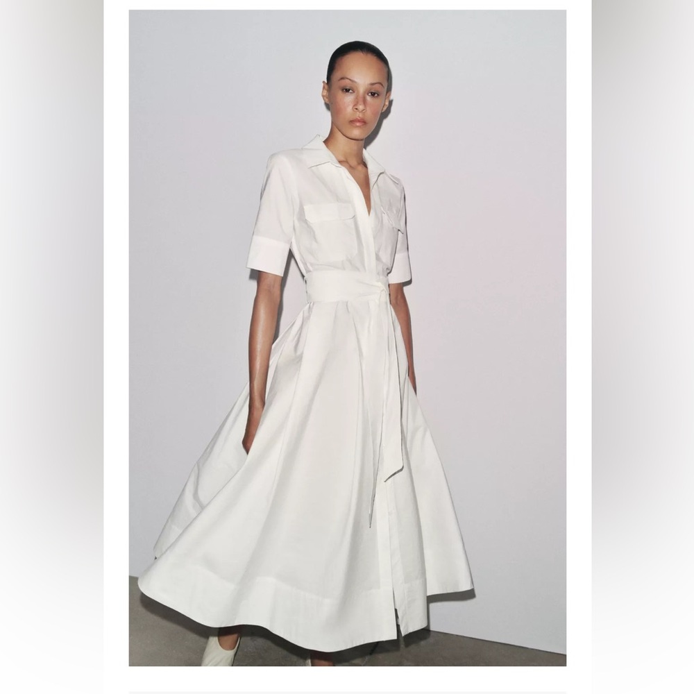 Zara NWT white poplin midi dress 2640/325